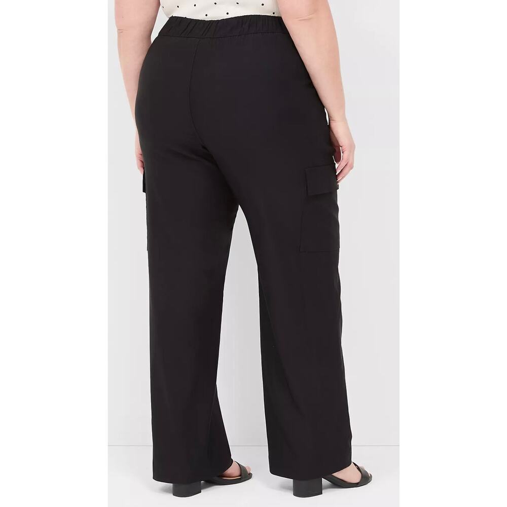 Torrid Black Pull-On Cargo Pants Size 18 Mid Rise Straight Leg Stretch Plus work - Picture 3 of 7